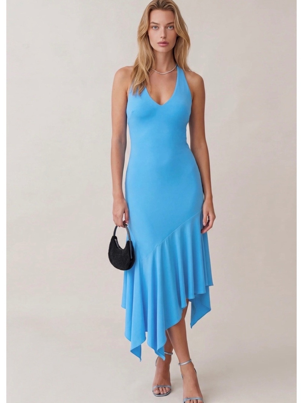 o.p.t By Few Moda One Pretty Time Asymmetrical Midi Dress Size 10 Bright Blue